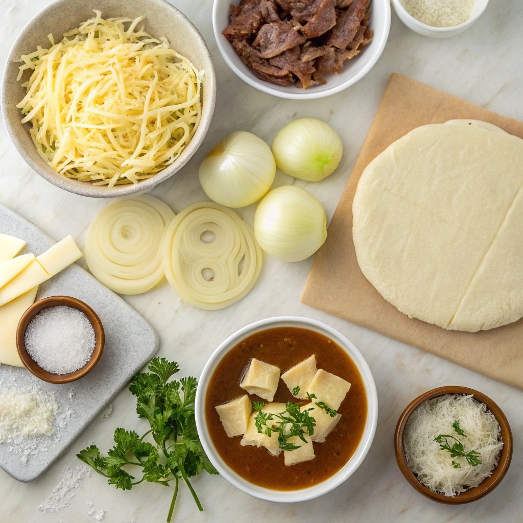 ingredients for french onion soup pizza