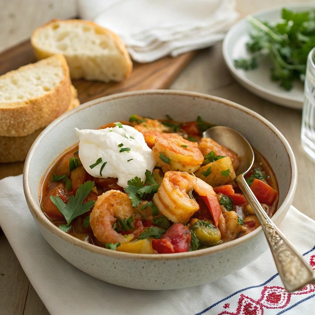 served prawn creole with bread