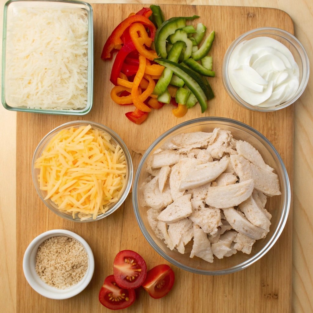 Ingredients for chicken fajita casserole with rice