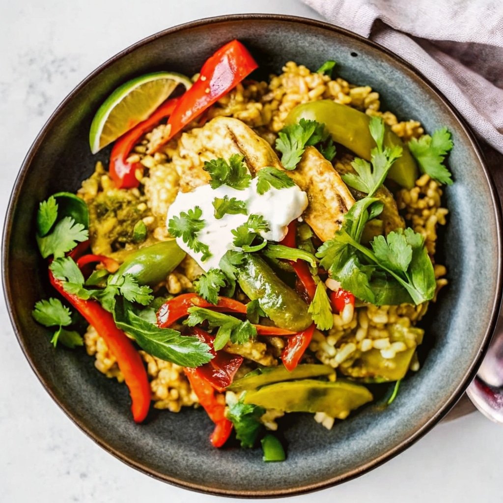 Plated chicken fajita casserole with toppings