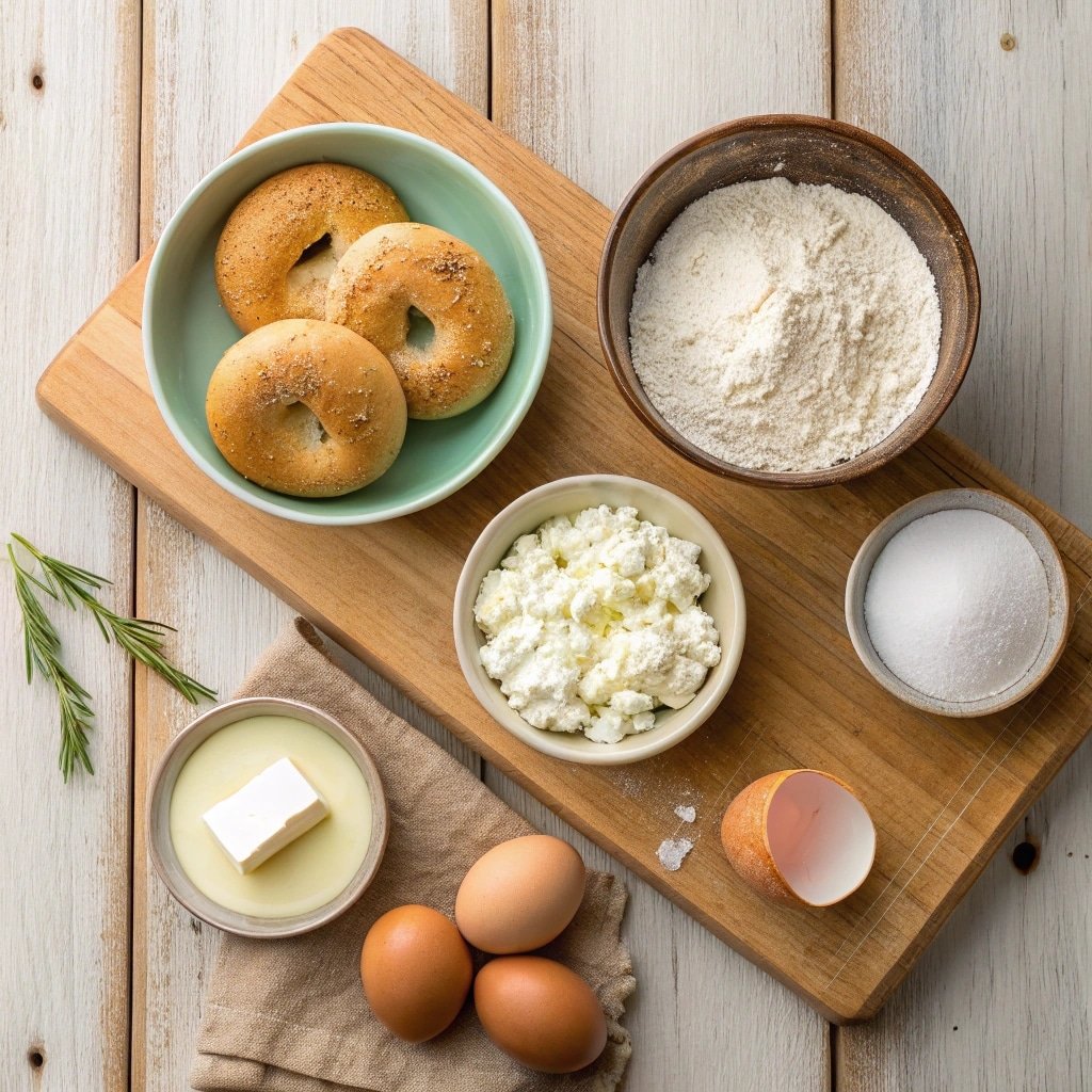 Cottage cheese bagel ingredients in bowls