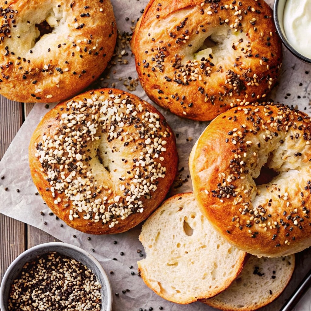 Cottage cheese bagels cooling on table