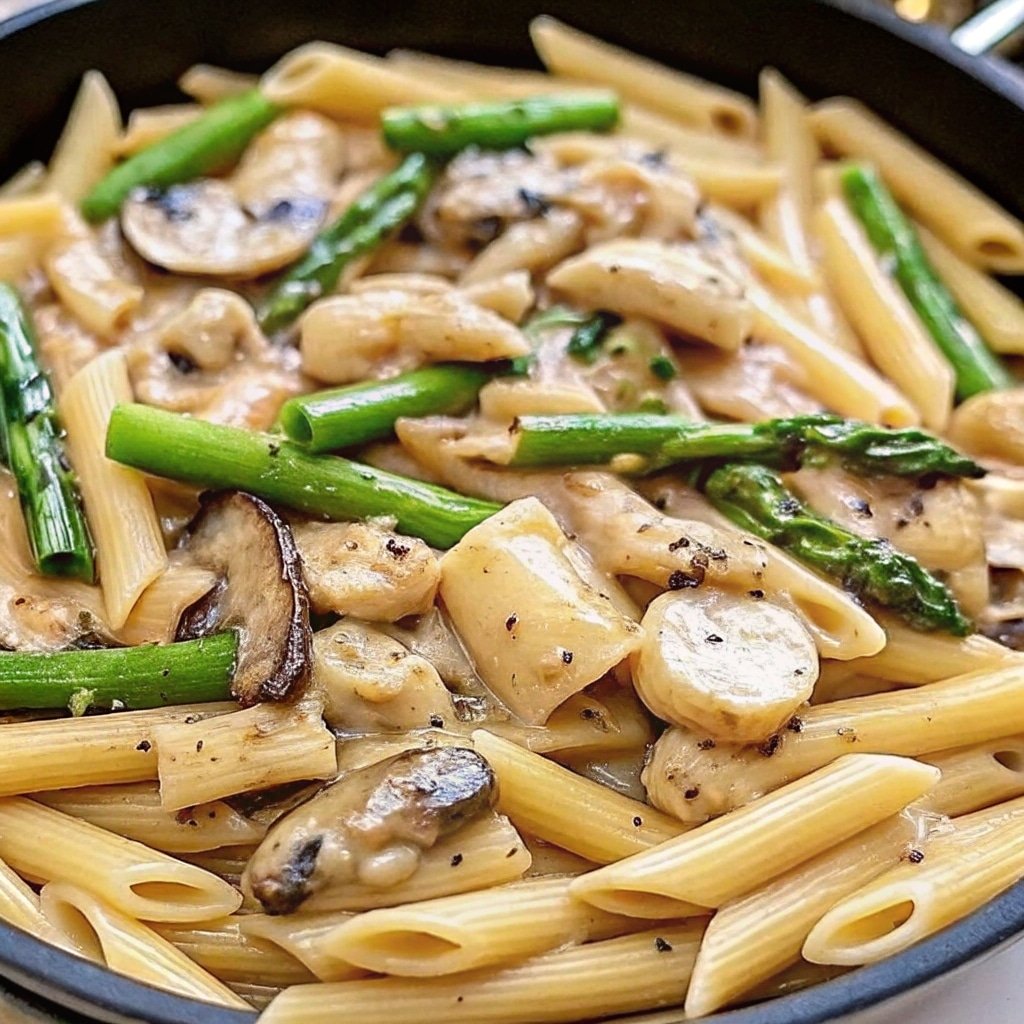 creamy mushroom and asparagus chicken penne recipe