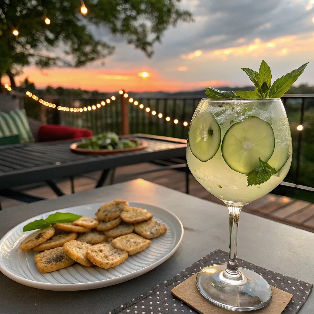 Serving cucumber basil gimlet outdoors
