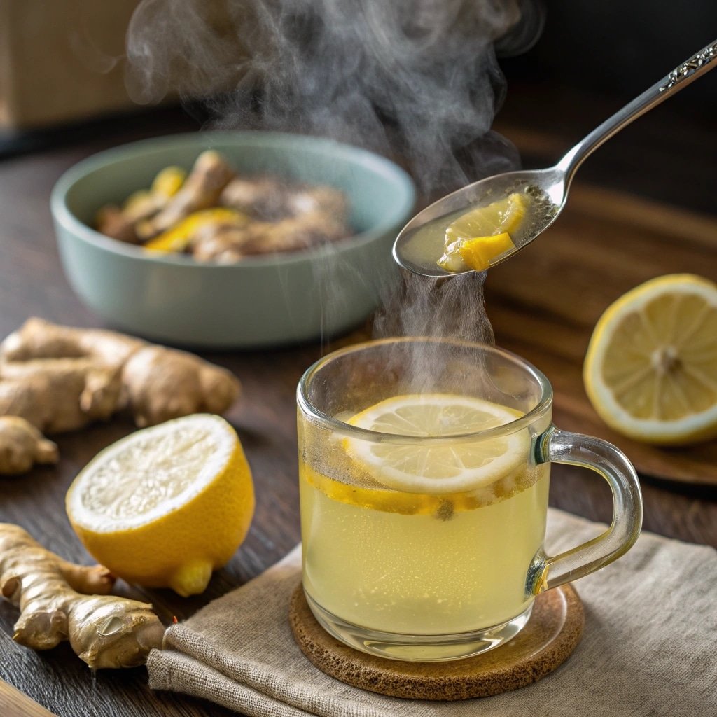 Lemon ginger ferment added to a warm drink