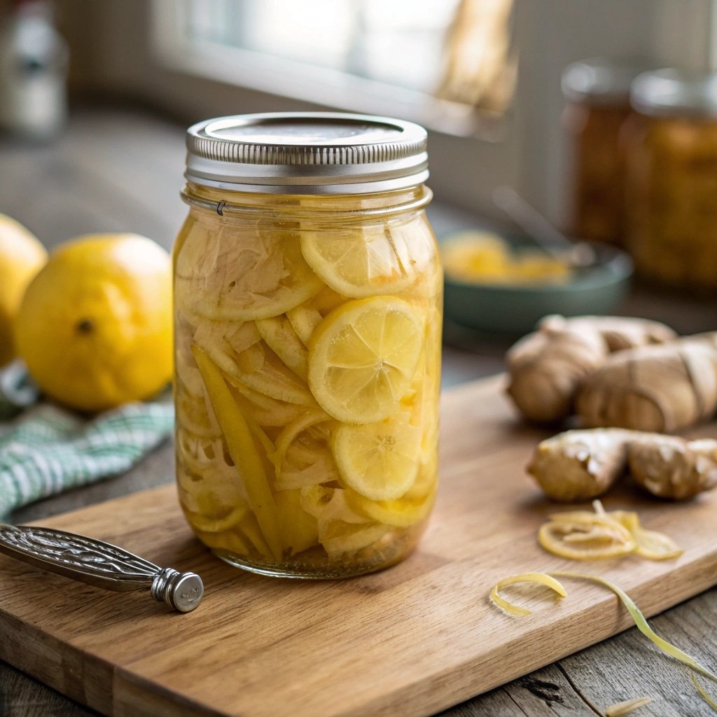 lemons and ginger in ferment jar