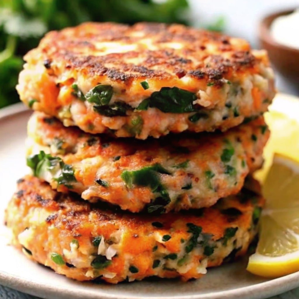 Mediterranean Salmon Patties – Easy, Crispy & Budget-Friendly Dinner 1 Mediterranean salmon patties on white plate