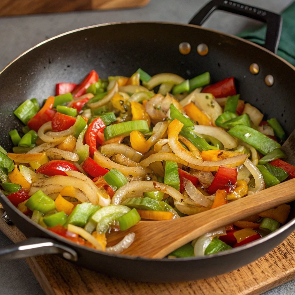 sautéing vegetables for prawn creole