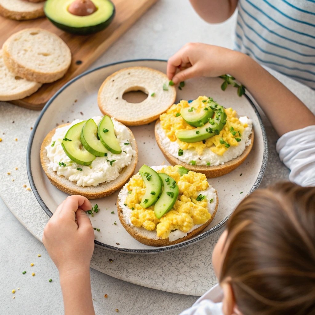 Cottage cheese bagels served for breakfast