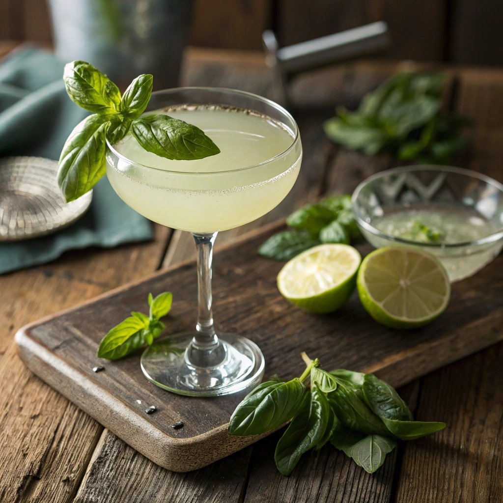 Thai Basil Gimlet: Simple, Bold Cocktail for Herb Lovers 1 Thai basil gimlet cocktail in coupe glass